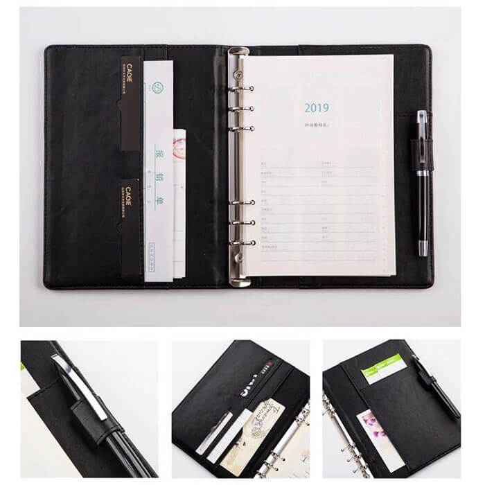 Custom PU Leather Cover Notebook With Zipper Pocket oem