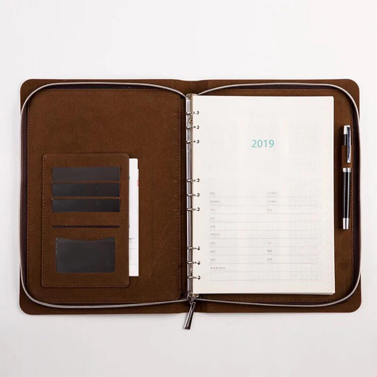 Custom PU Leather Cover Notebook With Zipper Pockets