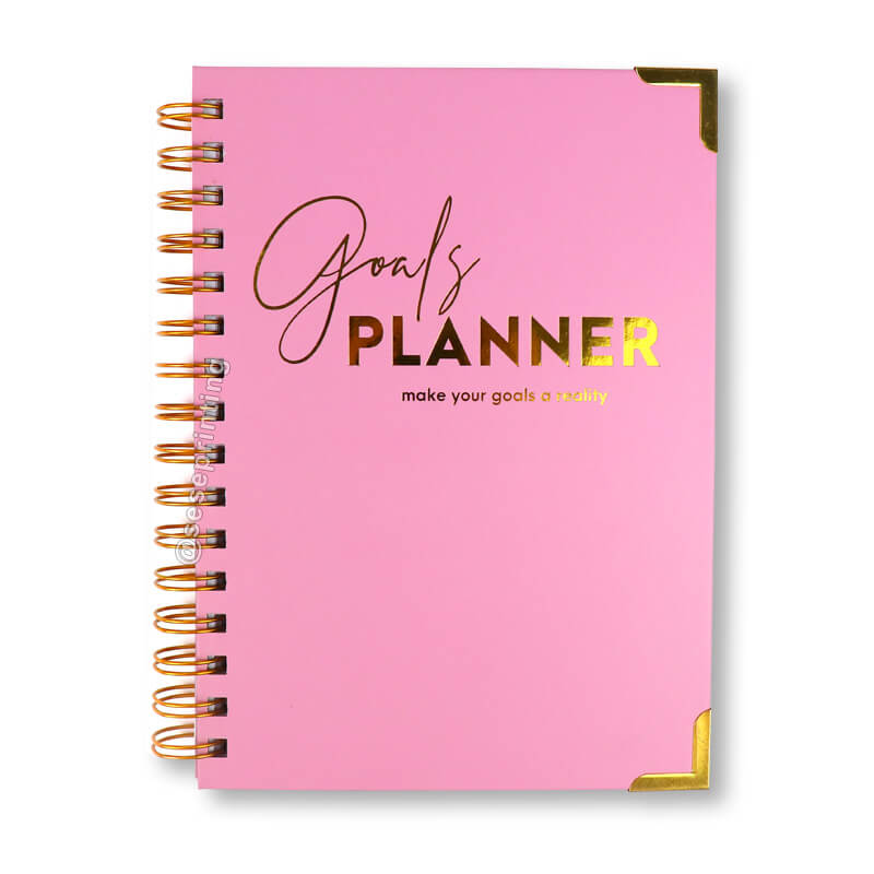 Custom Logo A5 Spiral Goal Diary Journal 2023 Pink Planner Agenda and Notebook Gift Box Set