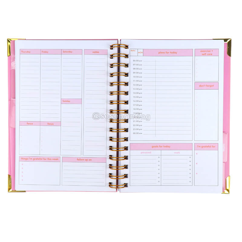 Custom Logo A5 Spiral Goal Diary Journal 2023 Pink Planner Agenda and Notebook Gift Box Set