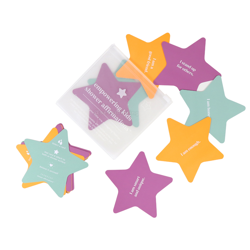 Affirmation Cards Printing Star Shape Waterproof Shower Game Card