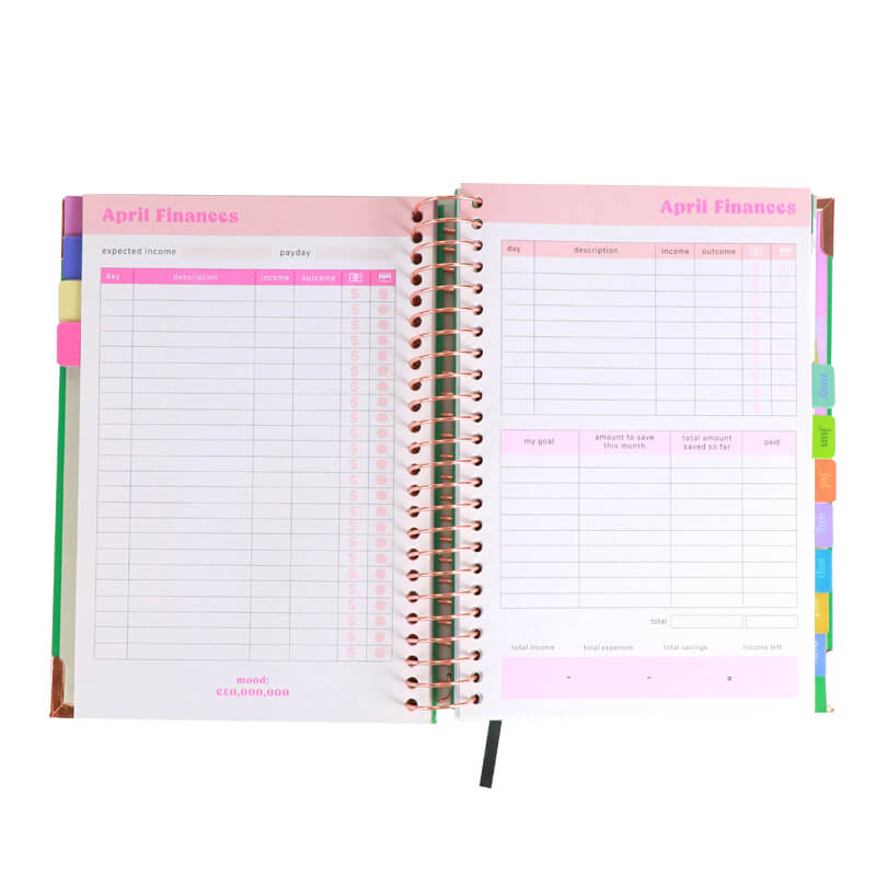 Personalized Agendas Printing Spiral 12 Month Finance Planner