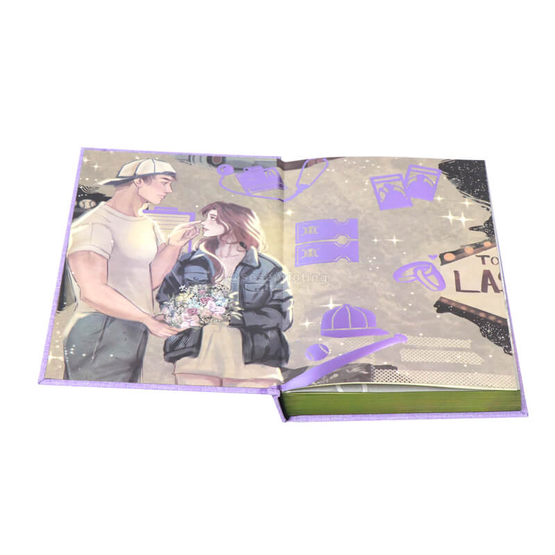 Linen Rigid Cover Book with Sprayed Edges and Printed Color End Papers