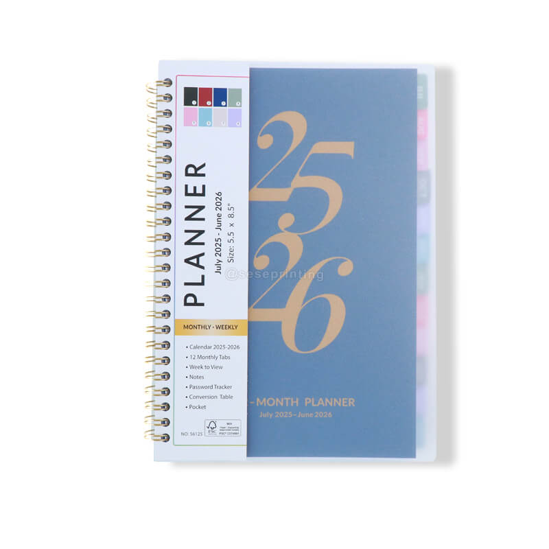 Custom Calendar 2025-2026 Spiral PVC Cover Monthly Weekly Planner