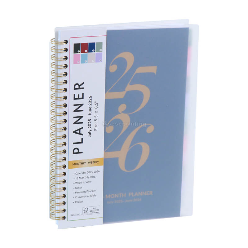 Custom Calendar 2025-2026 Spiral PVC Cover Monthly Weekly Planner