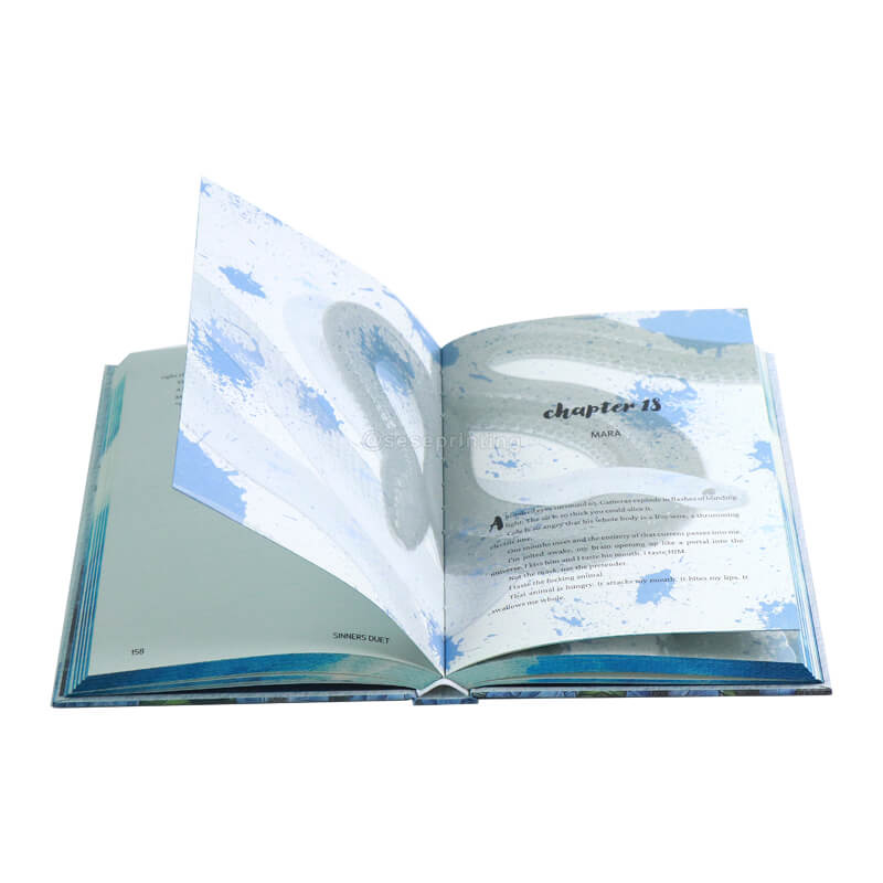 Matte Hardcover with a Few Colored Illustration Pages, Spot UV, Front Endpapers and Sprayed Edges