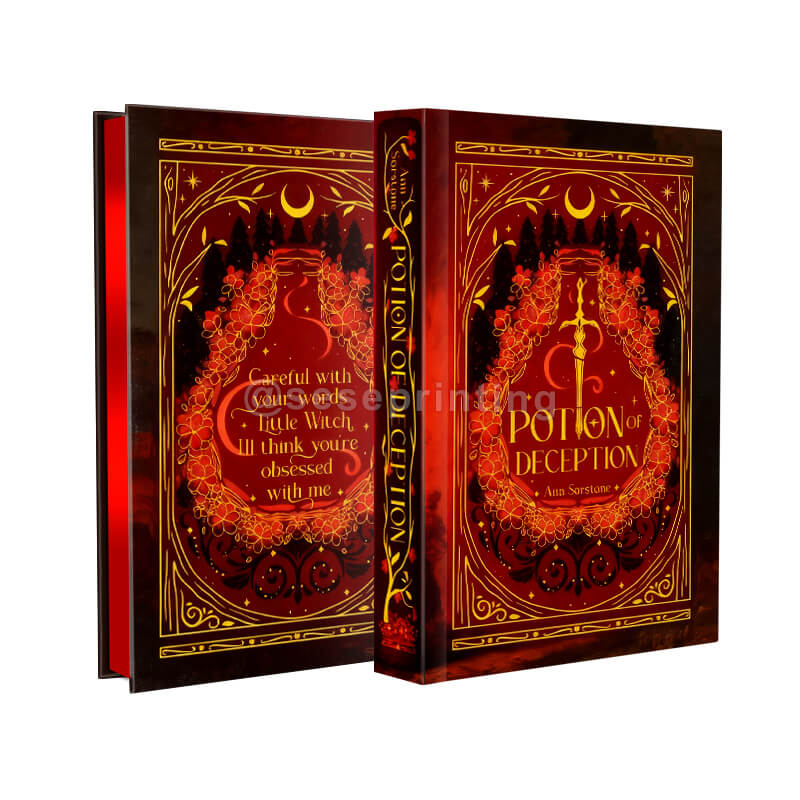 Hardcover Fiction Book with Gold Foiling on the Cover, Custom Sprayed Edges