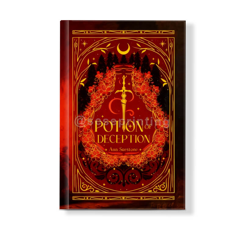 Hardcover Fiction Book with Gold Foiling on the Cover, Custom Sprayed Edges