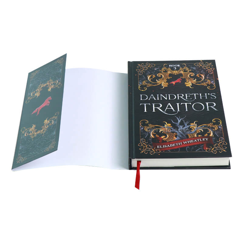 White Paper Hardcover Books with Matte Lamination, Dust Jacket, and Plain Coloured Ribbon