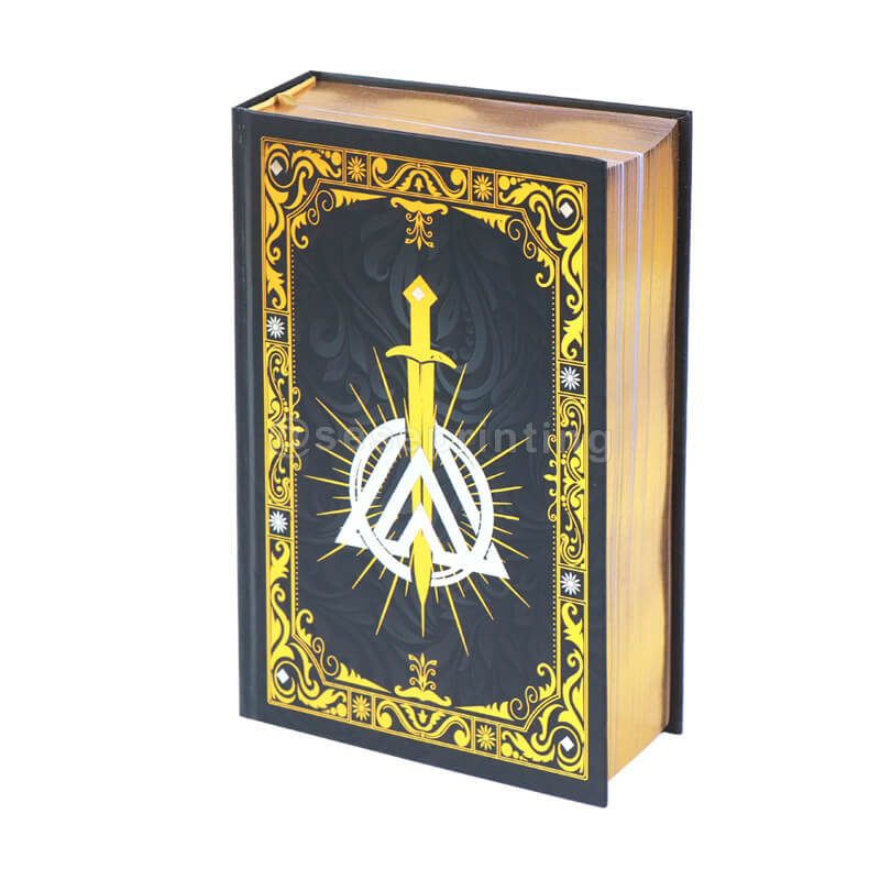 Hardcover Fantasy Book with End Papers, Colored Pages, Sprayed Edges, Foil Cover, Ribbon
