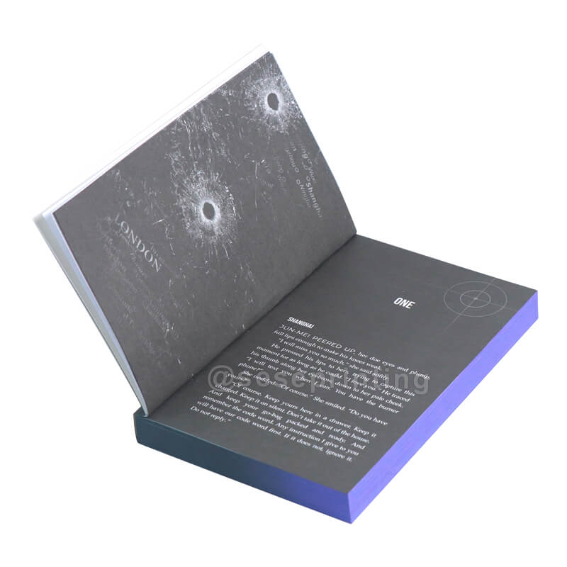 6x9 Paperback with Black and White Interior on Cream Paper with Sprayed Edges