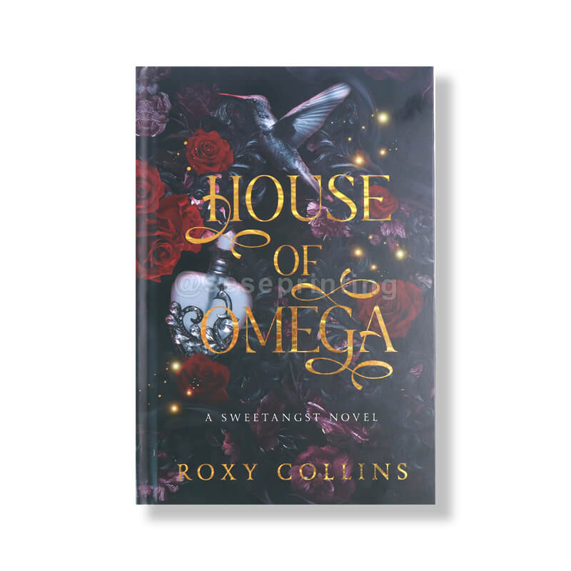 Print Hardcover Books with Black Head and Tail Bands, Gold Foiling on the Front, Spine, and Back, Sprayed Edges