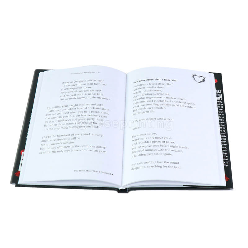 Black and White Inner Pages Hardback Book Printing Embossed Cover with Spot UV Title
