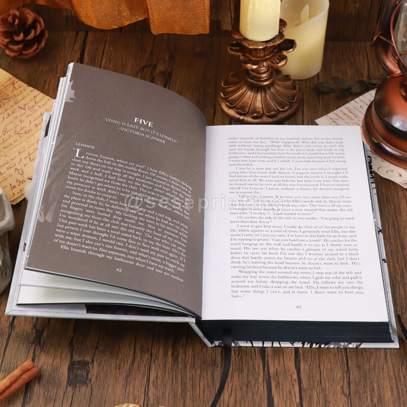 Dark Romance Novel with Custom Endpages, Spot UV Title, and Black Sprayed Edges