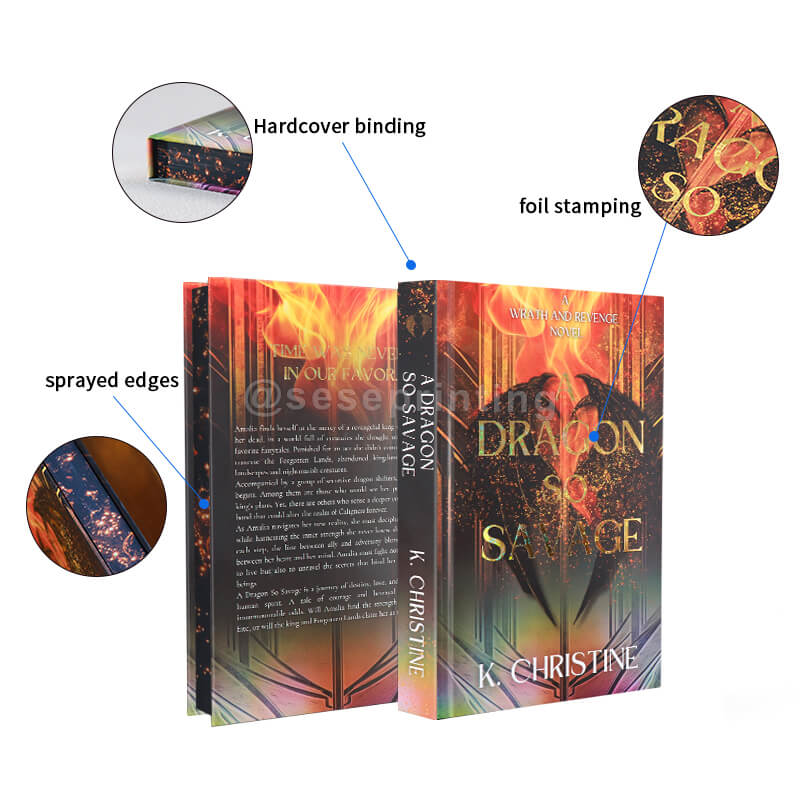 Hardcover Book with Gold Foil on the Cover, Colour Page Illustrations, Colored Endpapers, and Custom Printed Edges