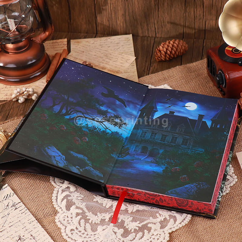 Custom Hardcover Printing Full Colour Reversible Dust Jacket, Foiled Cover, Sprayed Edges, Ribbon Bookmark