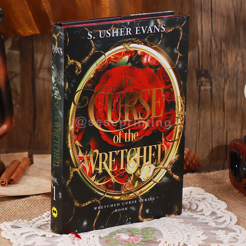 Custom Hardcover Printing Full Colour Reversible Dust Jacket, Foiled Cover, Sprayed Edges, Ribbon Bookmark