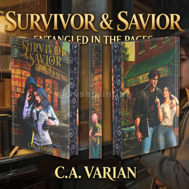 Gold Foil Hardcover Book with White Text on Black Pages, Black Patterned Edges, Endpapers, Ribbon Bookmark