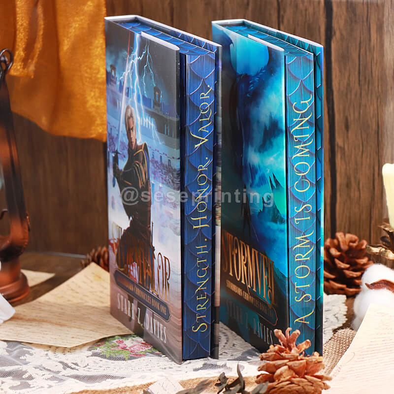 Custom Books Series Printed Hardcover with a Dust Jacket, Custom Endpapers and Stenciled Edges