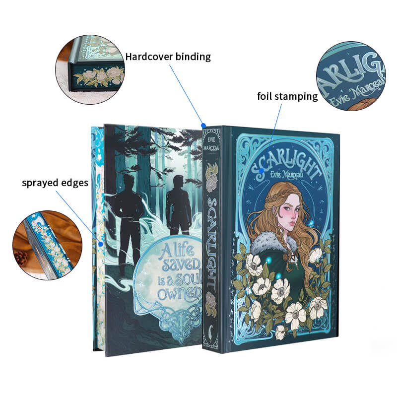 Special Edition Printed Hardcover Fiction Books with Foiling, Endpaper, and Patterned Sprayed Edges