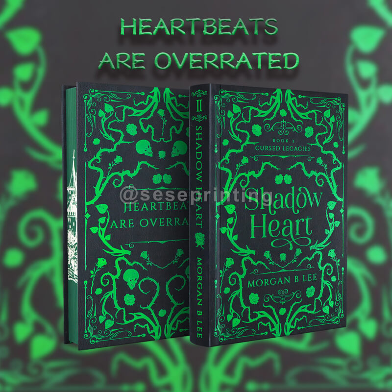 Leather Hardcover Book with Foil Stamping on Front Cover and Spine, Sprayed Edges, Printed Colored Endsheets