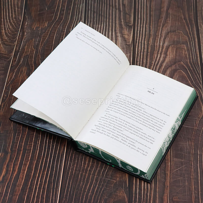 Leather Hardcover Book with Foil Stamping on Front Cover and Spine, Sprayed Edges, Printed Colored Endsheets