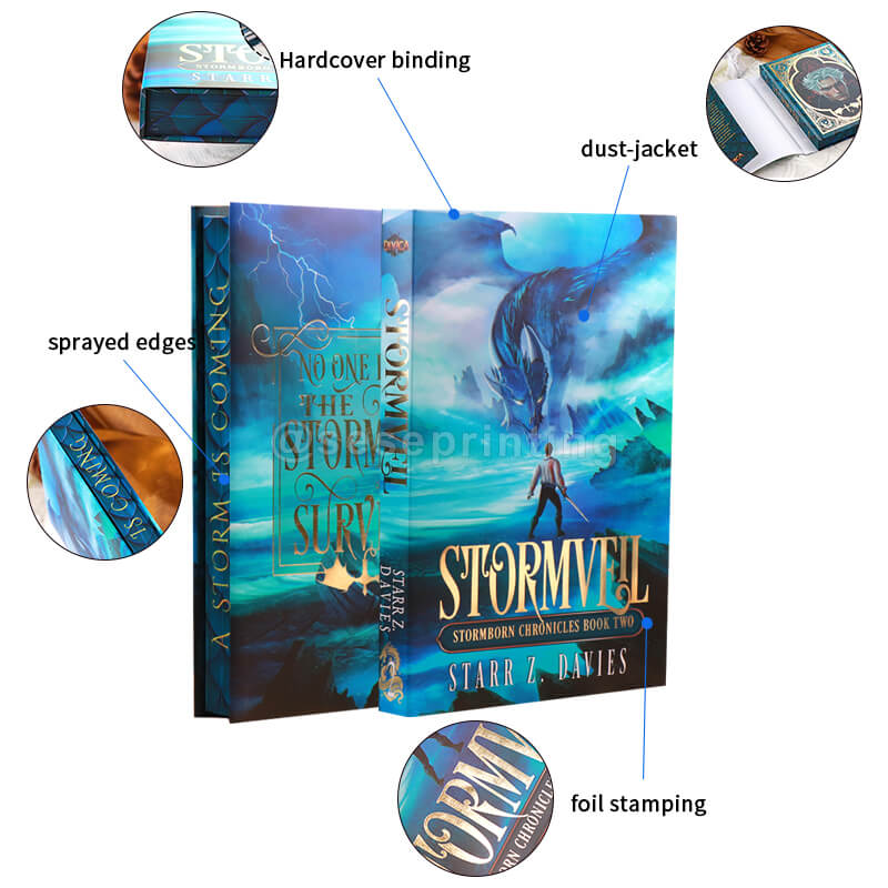 Hardcover Book Printed Dust Jacket, Foil Stamping Cover, and Custom Sprayed Edges Image