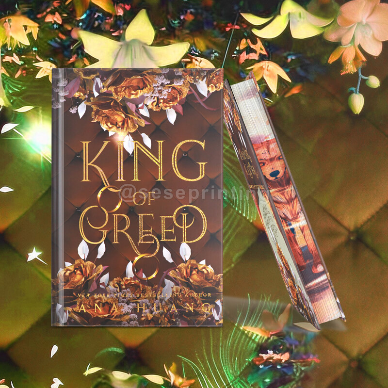 Hardback with Holographic Gold Foil Cover, Sprayed Edges and Custom Endpapers