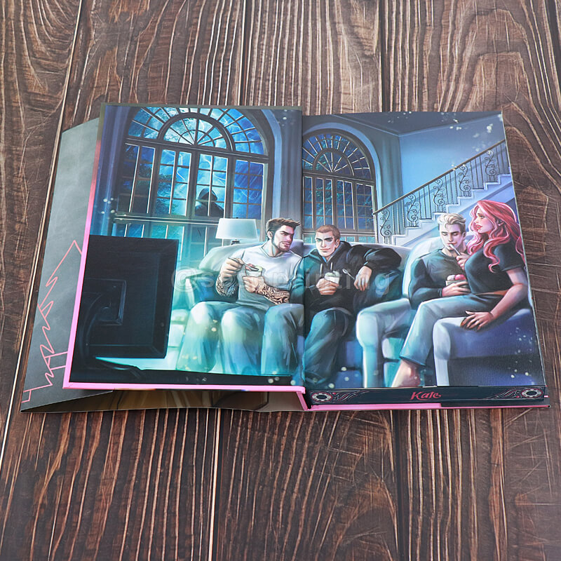 Hardcover with UV Spotting on Cover, Printed Endpages, Foil Dust Jackets and Sprayed Pattern Edges