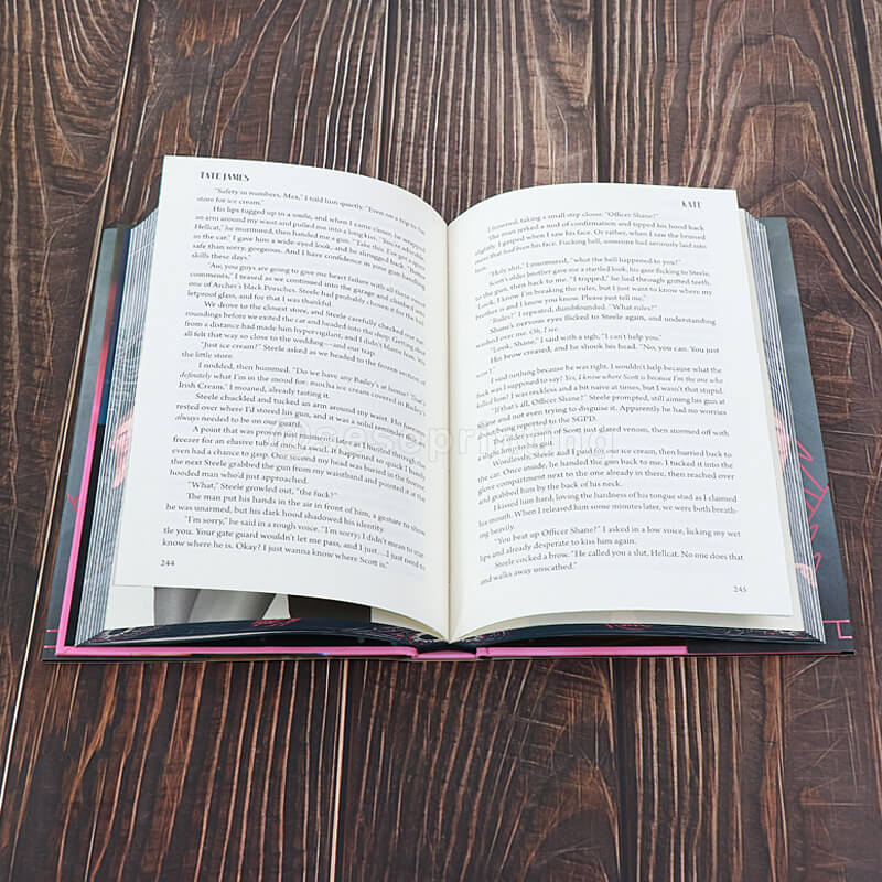Hardcover with UV Spotting on Cover, Printed Endpages, Foil Dust Jackets and Sprayed Pattern Edges