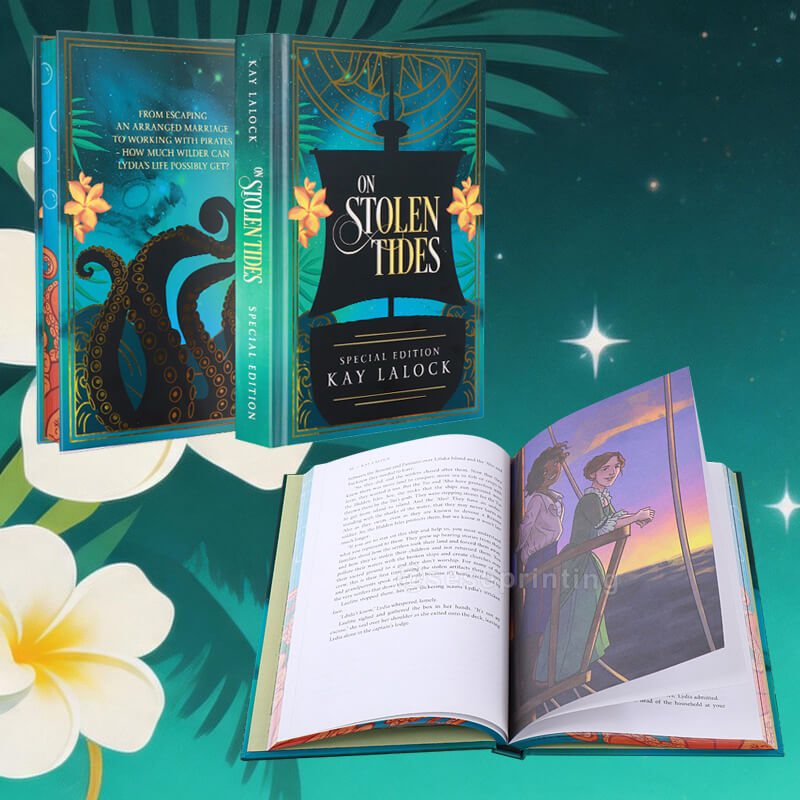 Foiled Design Hardcover Book with Sprayed Edges, Color Character Pages, Custom Endpapers