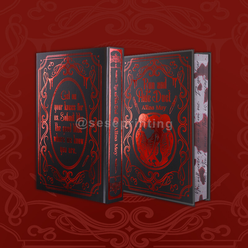 Black Pages with White Text Hardcover Fiction with Foiling Cover, Sprayed Edges, Endpapers