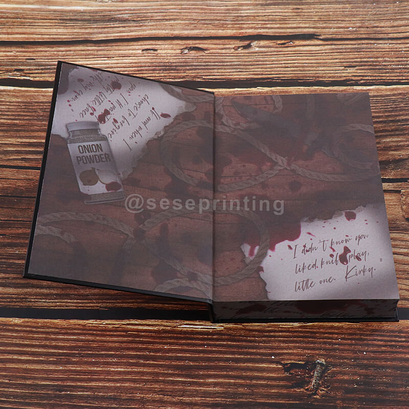 Black Pages with White Text Hardcover Fiction with Foiling Cover, Sprayed Edges, Endpapers
