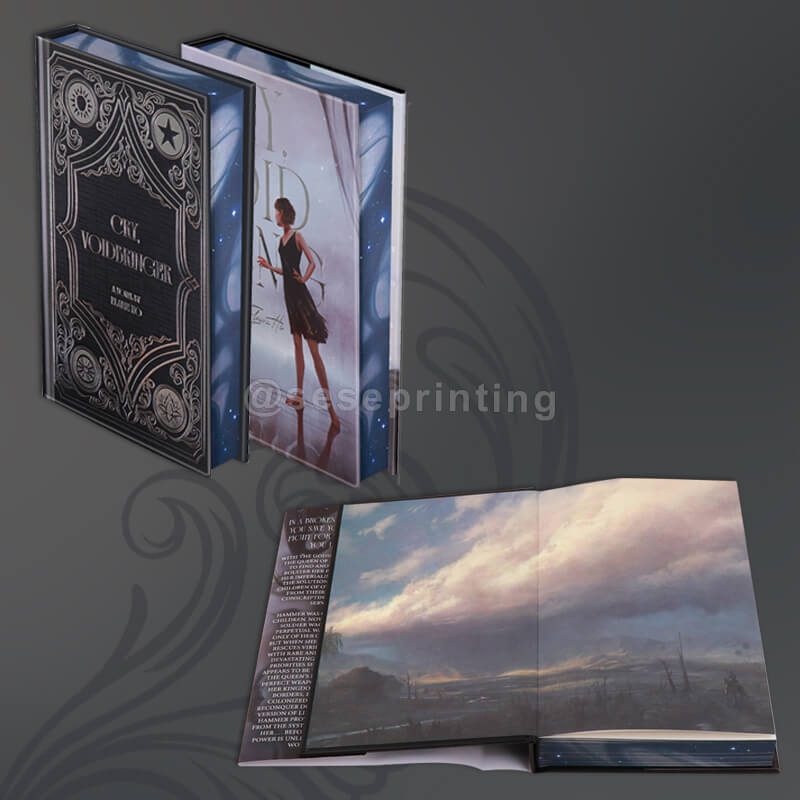 Foil Debossing Hardcover Novel with Foil Embossed Dust Jacket and Endpapers, Custom Edges