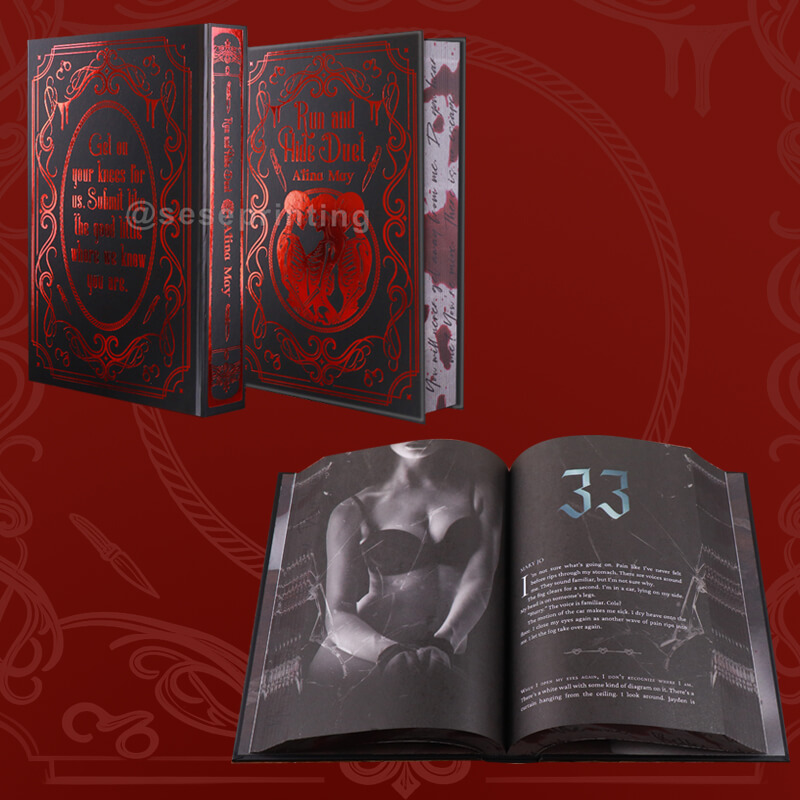 Black Pages with White Ink Hardcovers Printing Foil on Full Cover, Sprayed Edges, End Papers