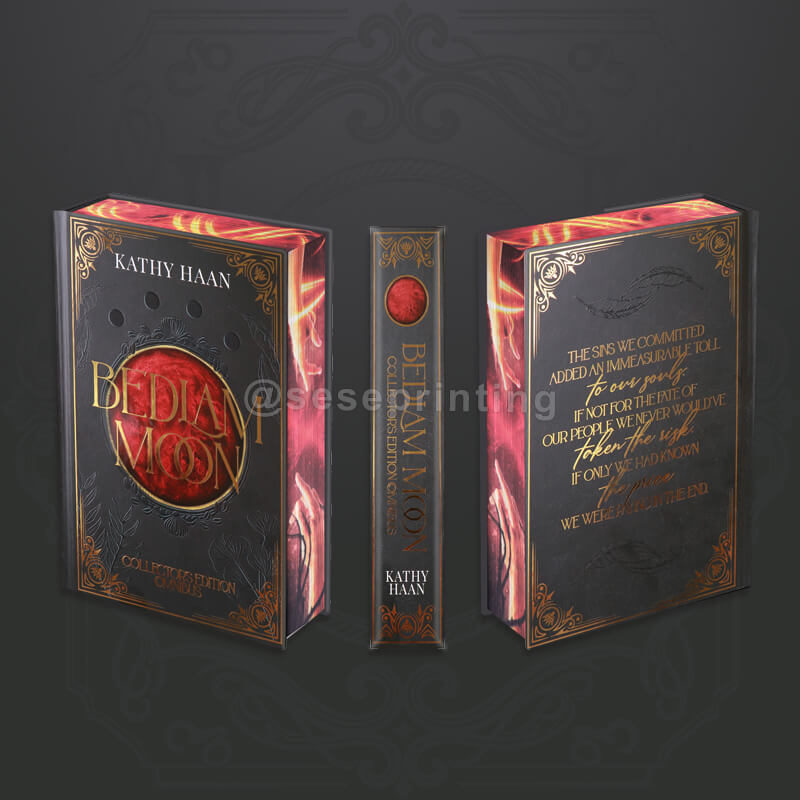 Foil & Spot UV on Hardcover Book with Sprayed Edges, Custom Printed Endpapers, Ribbon