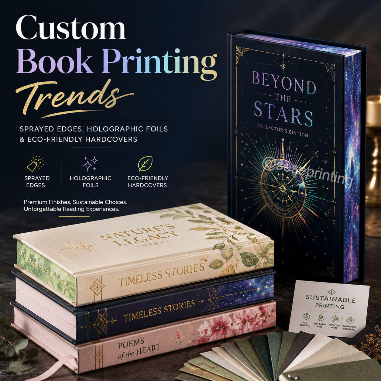 Custom Book Printing Trends: Sprayed Edges, Holographic Foils & Eco-Friendly Hardcovers
