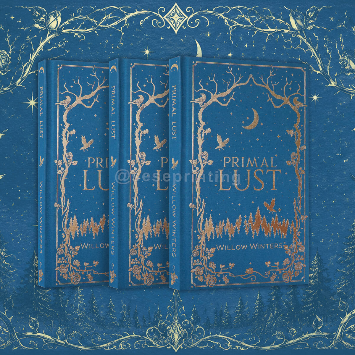 Cloth Hardcover Book with Gold Foiling on Cover, Sprayed Edges, Gold Card Paper Endsheets