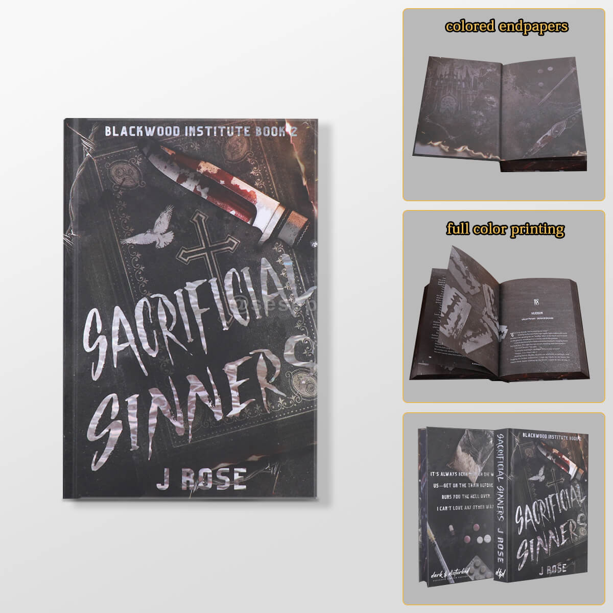 Black Pages with White Printing Hardback Books with Holographic Foil, Endpapers and Sprayed Edges