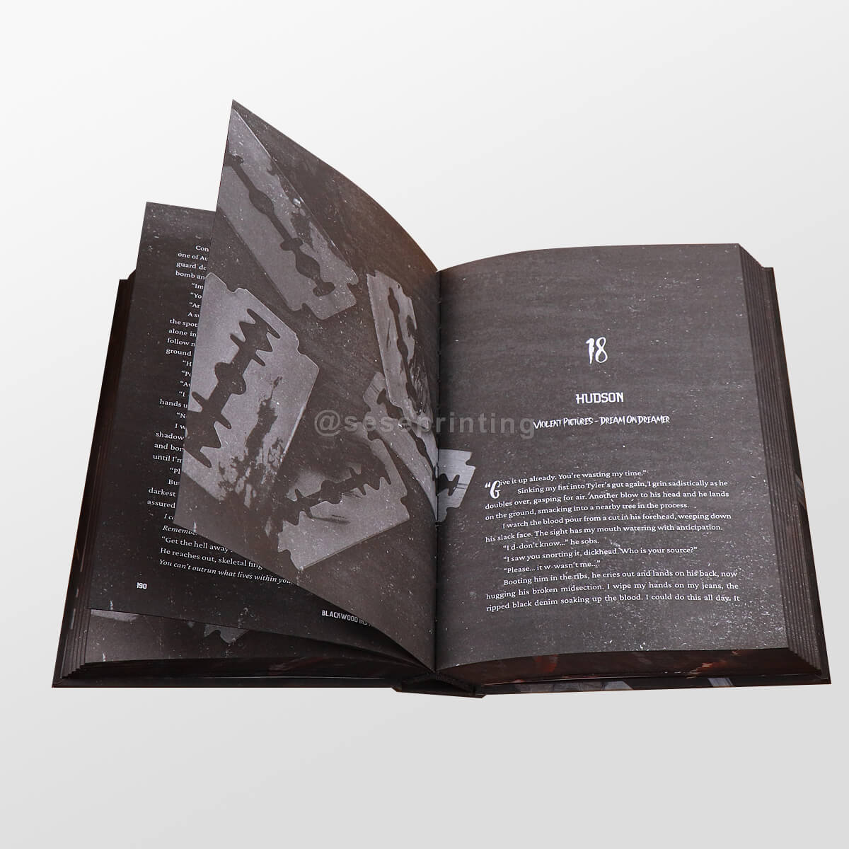 Black Pages with White Printing Hardback Books with Holographic Foil, Endpapers and Sprayed Edges