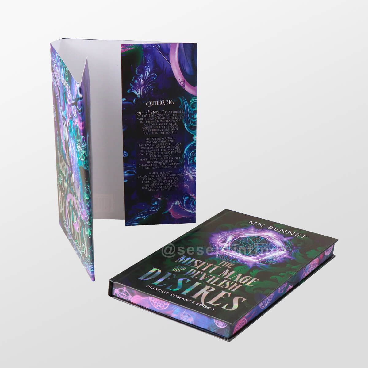 Printed Color Pages Fantasy Novel with Holographic Foil Hardcovers, Custom Sprayed Edges
