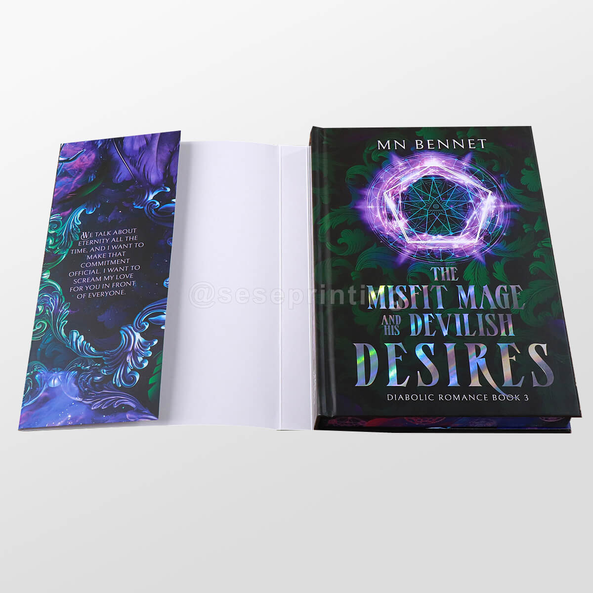 Printed Color Pages Fantasy Novel with Holographic Foil Hardcovers, Custom Sprayed Edges