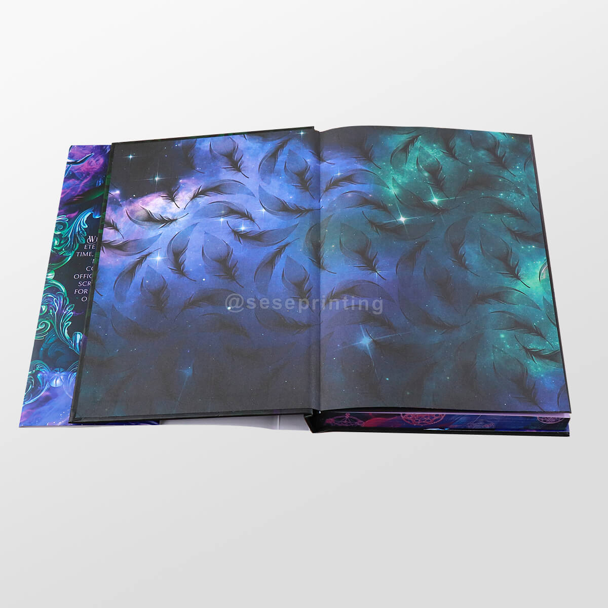 Printed Color Pages Fantasy Novel with Holographic Foil Hardcovers, Custom Sprayed Edges