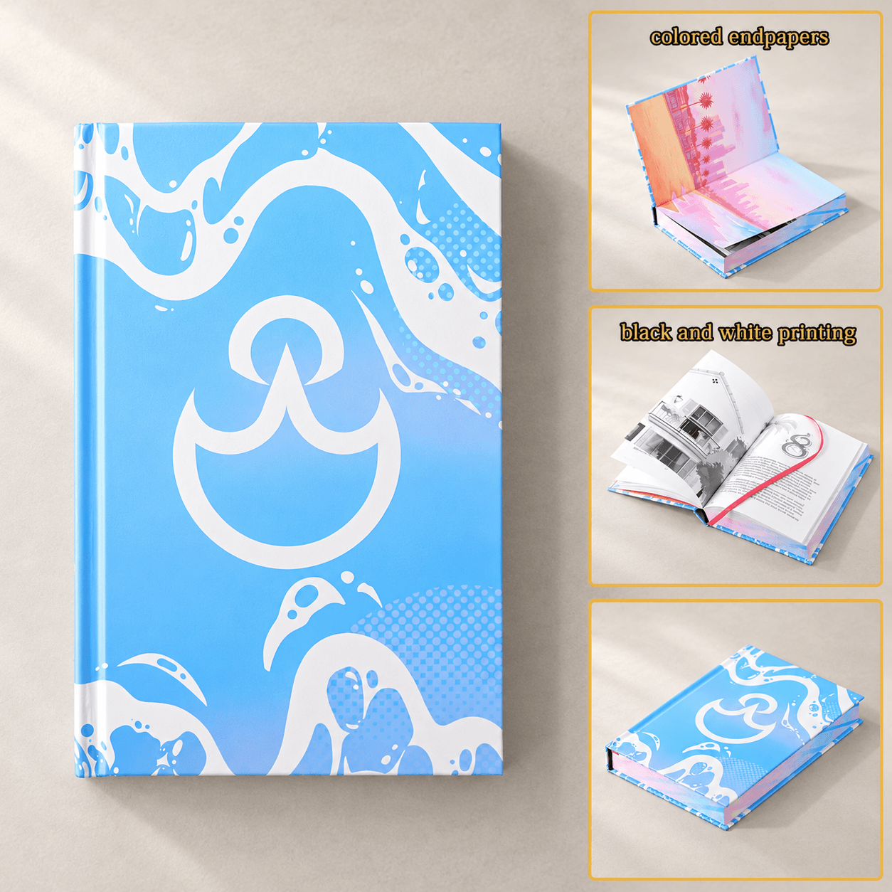 Premium Custom Hardcover Book Printing with Foil Cover, Patterned Edges and Endpapers