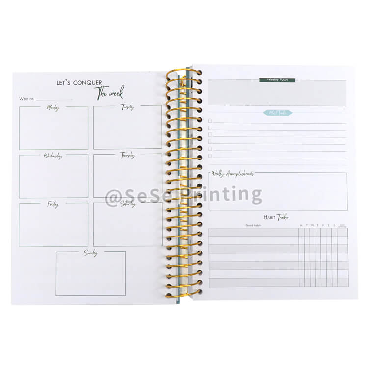 Custom Spiral Daily Weekly Printing Agenda Planner A5 Life Planner Journal Notebook