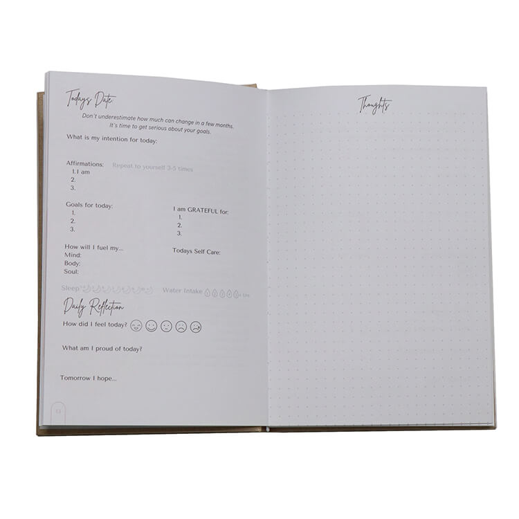 Custom Daily Mindset Journal Undated Guided Pages Wellness Planner Fabric Cover Notebook