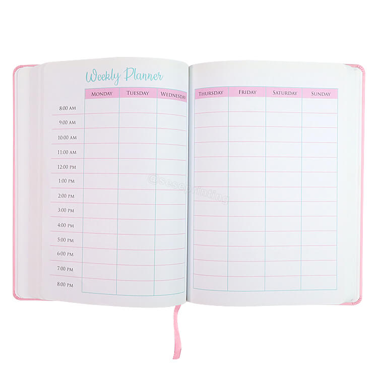 Customize A5 Pink Daily Weekly Planner Leather Cover Classy Planner Notebook with Calendar