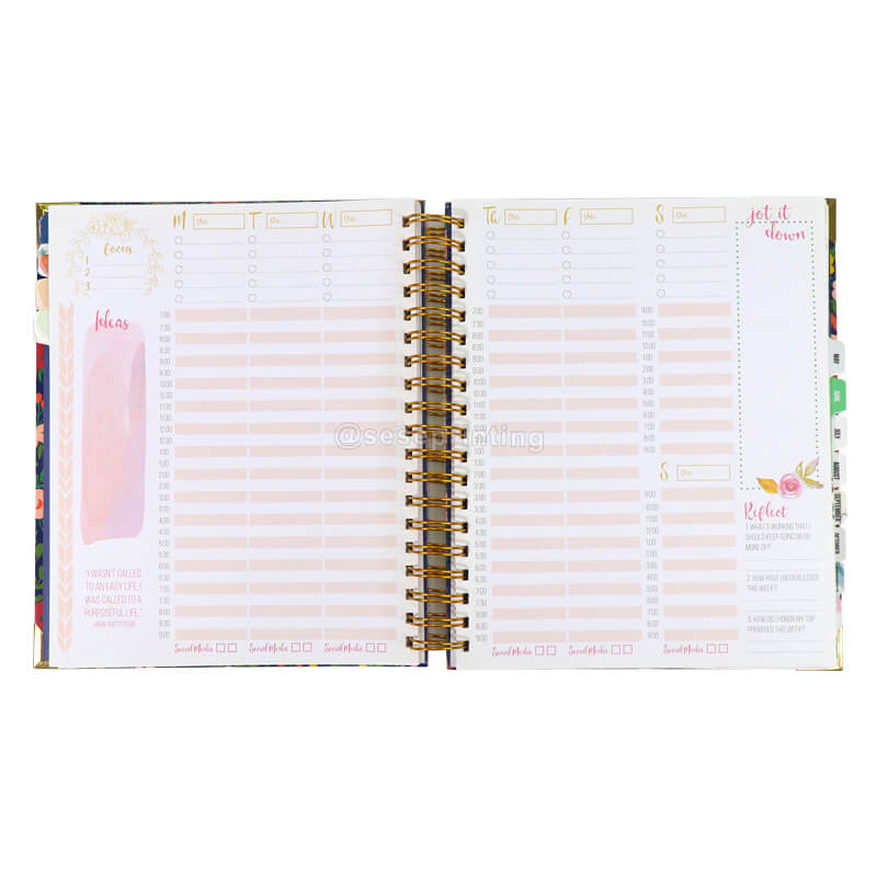Personalized Custom Printed Spiral Wire 12 Month Daily Weekly Printing Made Hardcover Notebook Custom Planner Journal