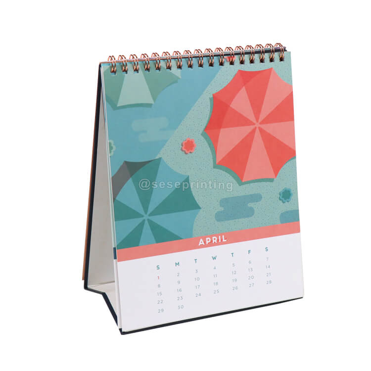 Personalised Monthly Table Calendar Custom Spiral Wire Desk Calendar Printing with Gold Foil Stamping