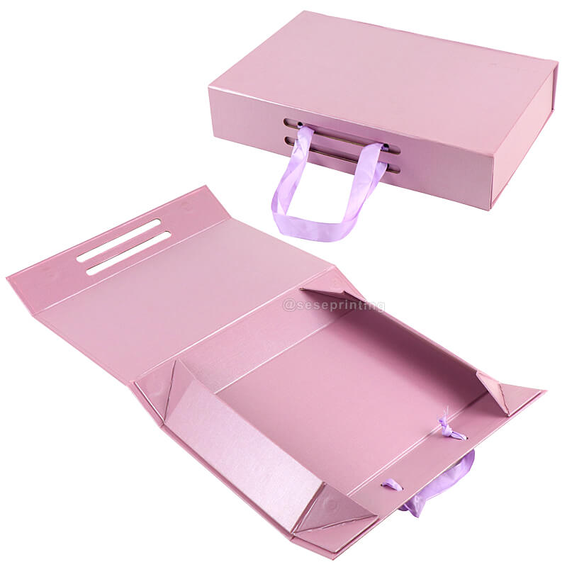 Custom Magnetic Paper Gift Box Ribbon Handle Folding Packaging Boxes
